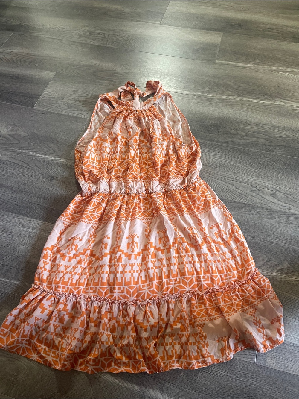 Orange and White Printed Halter Dress